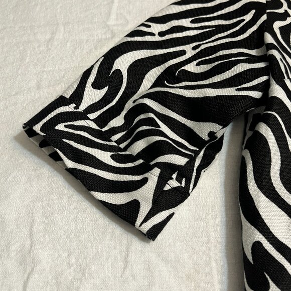 Carole Little Bebra Print Linen Jacket XL Black White Button Front Boxy Retro - Picture 6 of 8